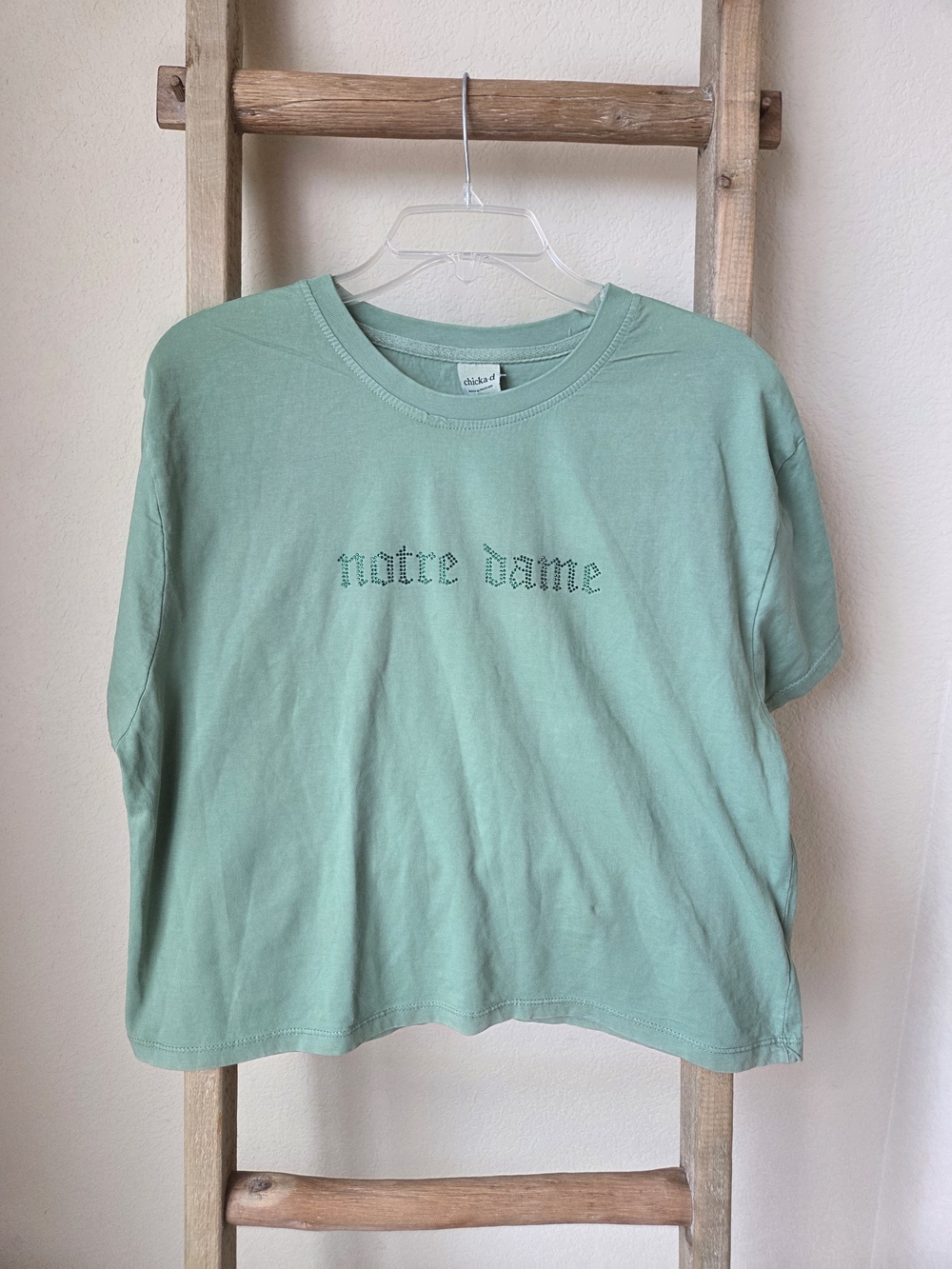 ChickaD Women’s Green Notre Dame  Short-Sleeve Tee with Crystal Detail